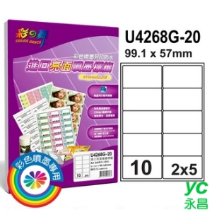 彩之舞 U4268G-20 進口亮面噴墨標籤 2x5／10格圓角(99.1*57mm) - 20張/包