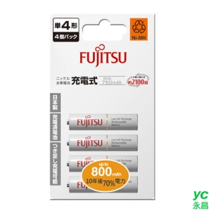 FUJITSU 富士通 4號 800mAh 充電電池 4入 / 卡