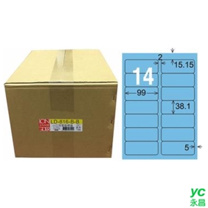 【龍德】A4三用電腦標籤 38.1x99mm 淺藍色 1000入 / 箱 LD-816-B-B