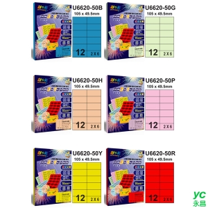 彩之舞 進口3合1彩色標籤(多色可選) 2x6 12格直角 50張入 / 包 U6620-50