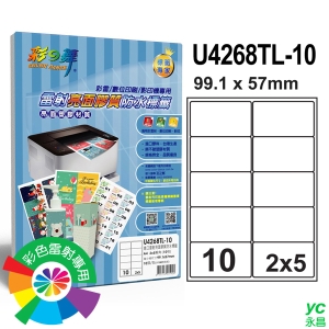 彩之舞 進口雷射亮面膠質防水標籤 2x5圓角 10格留邊 10張入 / 包 U4268TL-10