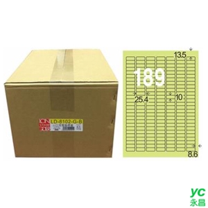【龍德】A4三用電腦標籤 10x25.4mm 淺綠色 1000入 / 箱 LD-8102-G-B