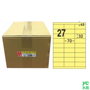 【龍德】A4三用電腦標籤 32x70mm 淺黃色 1000入 / 箱 LD-8108-Y-B