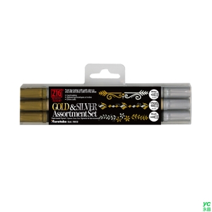 Kuretake 日本吳竹 雙頭麥克筆 金銀 3入組 / 組 MS-3VGS