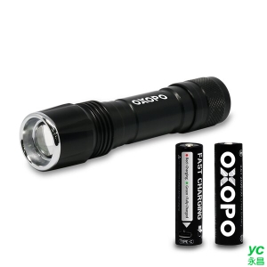 OXOPO 日本製LED燈芯 防水防塵 高流明變焦手電筒 (附 XC系列 18650 快充鋰電池) 10組 /盒