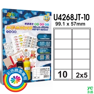 彩之舞 進口噴墨高彩亮面膠質防水標籤 2x5圓角 10格留邊 10張入 / 包 U4268JT-10