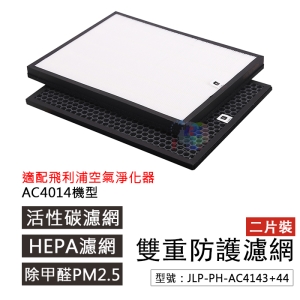 【二片裝】除甲醛 活性碳 HEPA濾網 適配PHILIPS飛利浦AC4014型濾芯耗材 JLP-PH-AC4143+44