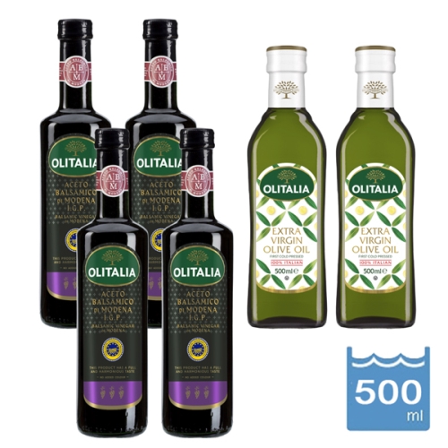 【Olitalia奧利塔】葡萄醋4瓶+特級冷壓橄欖油2瓶500ml