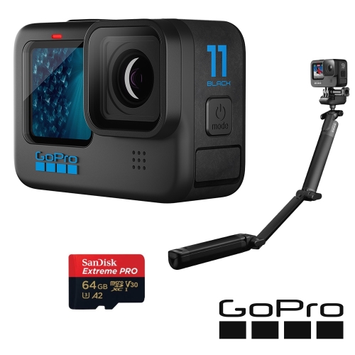 GOPRO HERO 11運動攝影機＋64G高速卡＋3-way 三向支架 HERO11 Black＋64GB＋三向