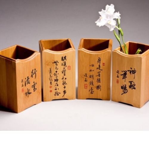古益会』竹彫 筆立 重量1433g 筆筒 文房置物 竹器 古美術 古賞物