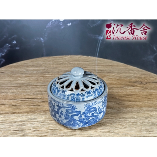 沉香舍】汝窯青花龍紋陶瓷香爐/聞香杯可搭配8公分香篆小盤香臥香香插
