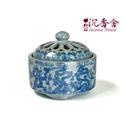 沉香舍】汝窯青花龍紋陶瓷香爐/聞香杯可搭配8公分香篆小盤香臥香香插